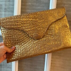 JJ Winters Blake Clutch in Embossed Croc Gold Pattern